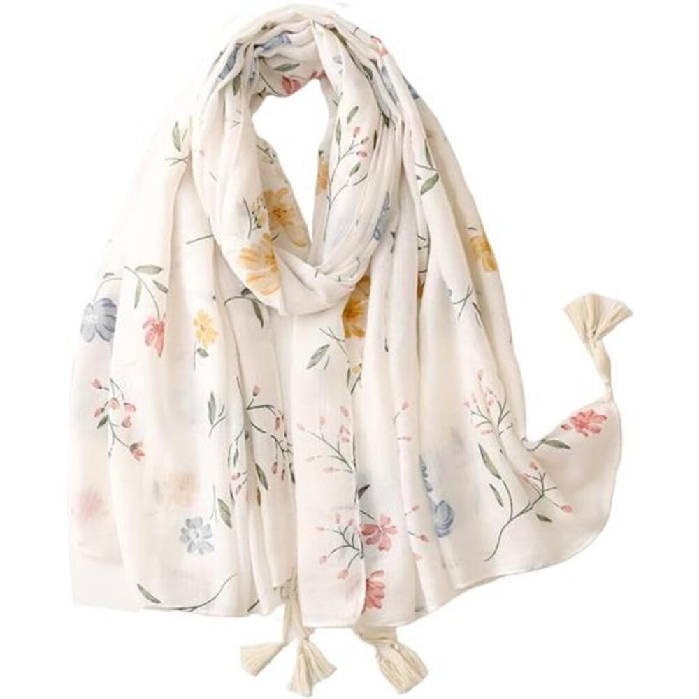 Womens Boho Scarf Floral Lightweight Shawl Wrap Fringed Summer Fall Winter Gift